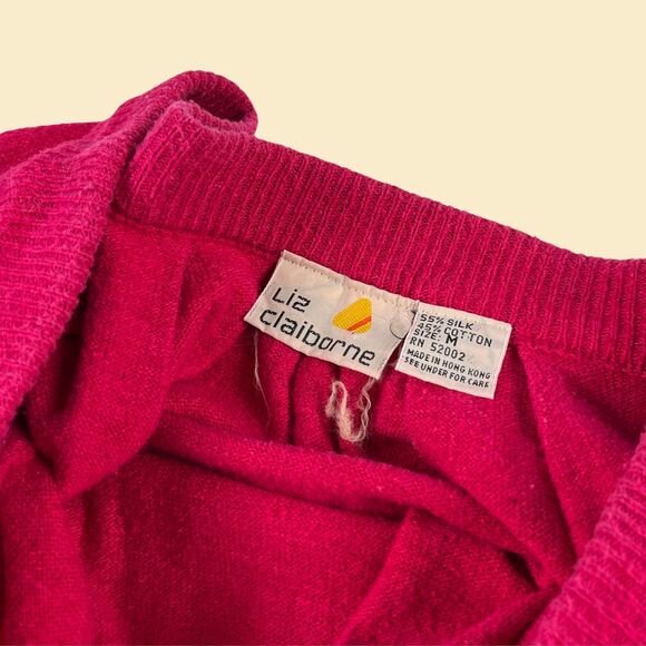 1980s M pink knit skirt by Liz Claiborne, vintage 1980s button down midi skirt - Picture 3 of 9